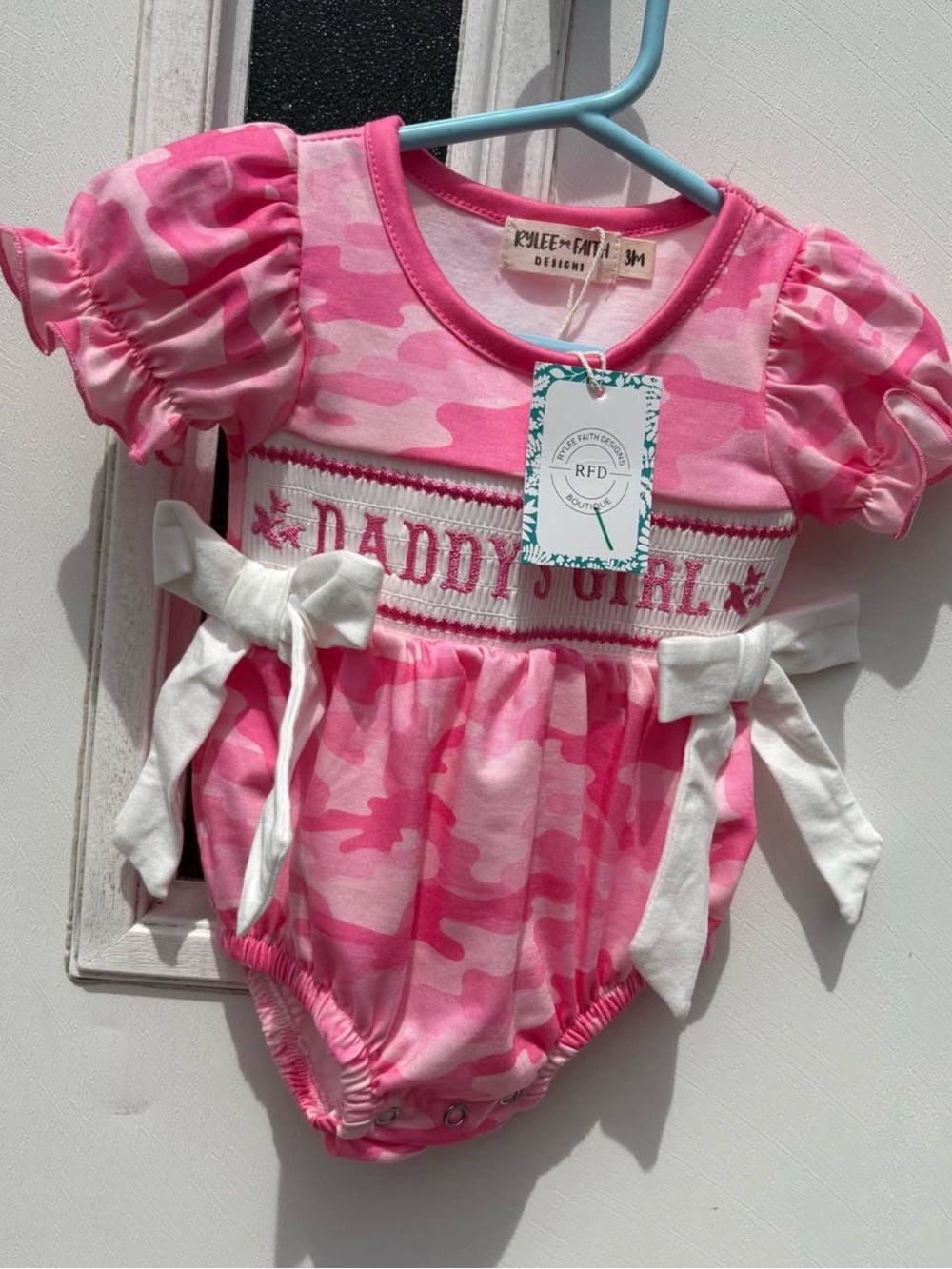 Pink Camo "Daddy's Girl" Smocked Bubble Romper NWT 3 Months